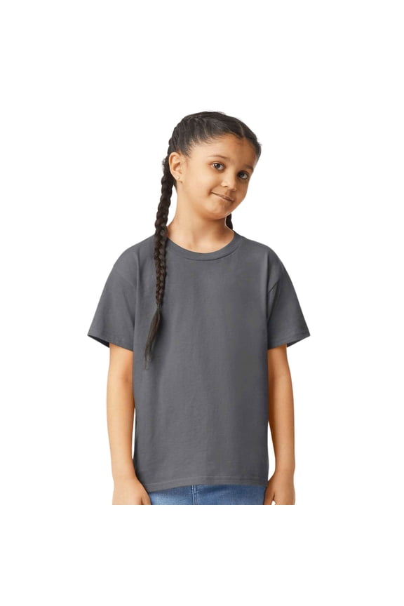 Youth Softstyle T-Shirt, 100% Ring-Spun Cotton Short Sleeve Crew Neck Kids Tee (Charcoal, L)