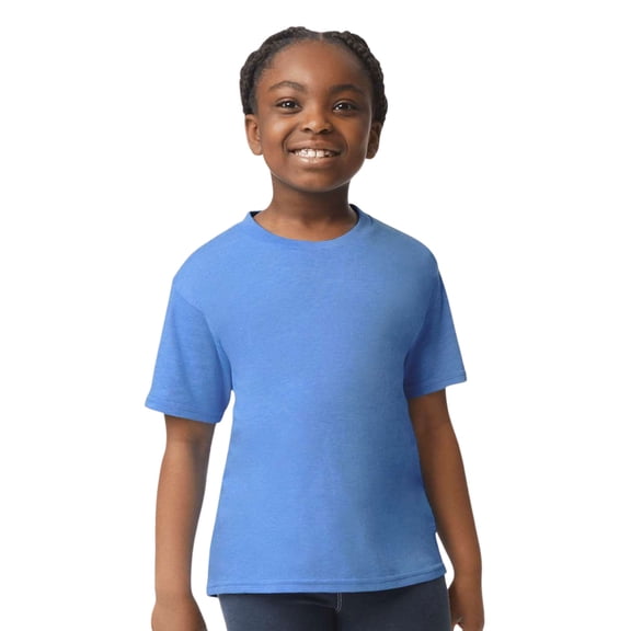 Gildan Youth Softstyle T-Shirt, 100% Ring-Spun Cotton Short Sleeve Crew Neck Kids Tee (Heather-Royal, M)
