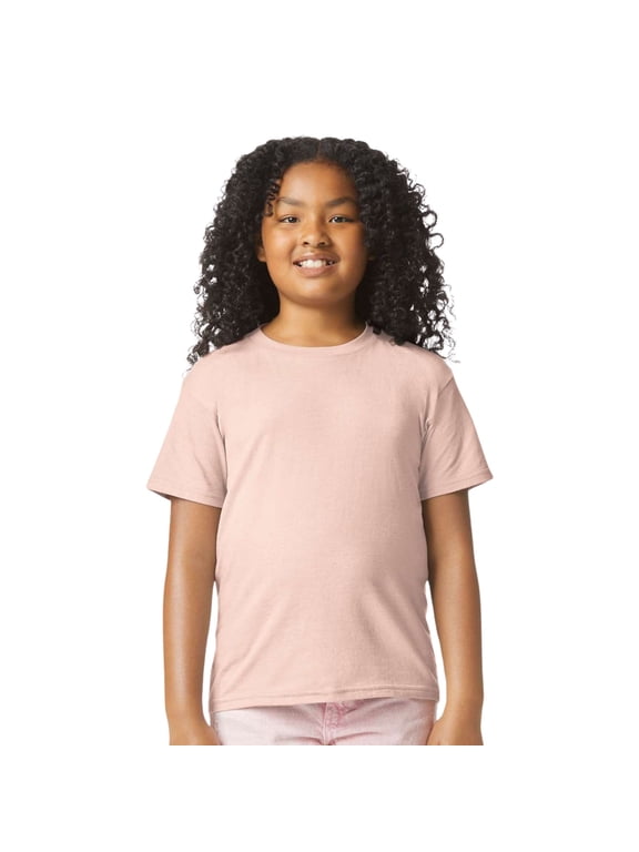 Youth Softstyle T-Shirt 60/40 Ring-Spun Cotton/Polyester Short Sleeve Plain Crew Neck Tee (Dusty-Rose, L)