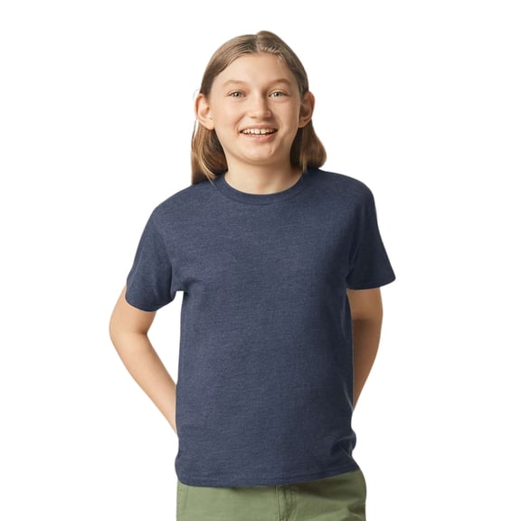 Gildan Youth Softstyle T-Shirt 60/40 Ring-Spun Cotton/Polyester Short Sleeve Plain Crew Neck Tee (Navy-Mist, L)