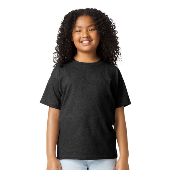Gildan Youth Softstyle T-Shirt 60/40 Ring-Spun Cotton/Polyester Short Sleeve Plain Crew Neck Tee (Pitch-Black-Mist, L)