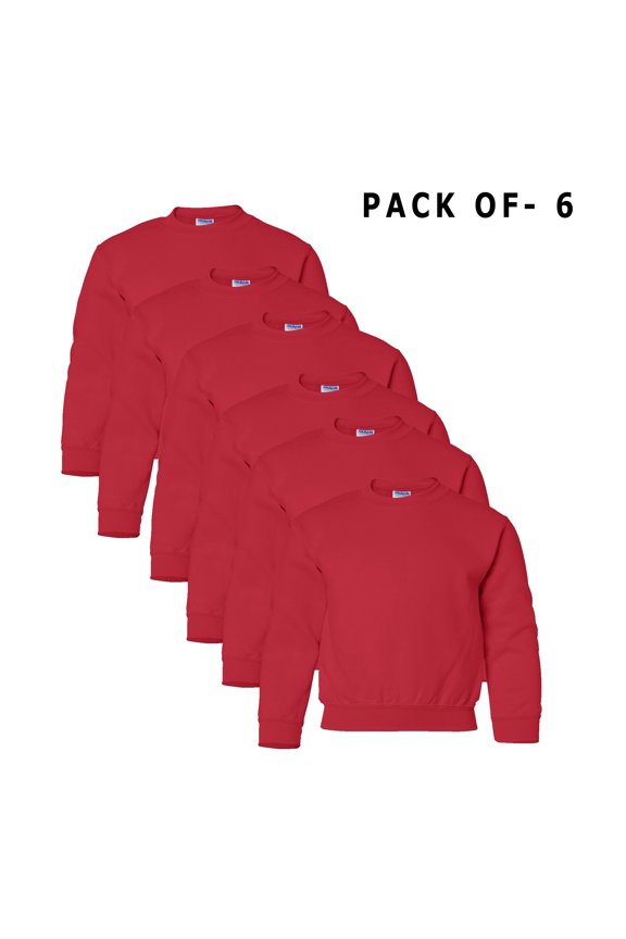 - Youth Sweatshirt, Soft Fleece Pullover for Kids | Red Heavy Blend Sweater 8 oz. 50/50 cotton/polyester, Pack of 6 - S Size