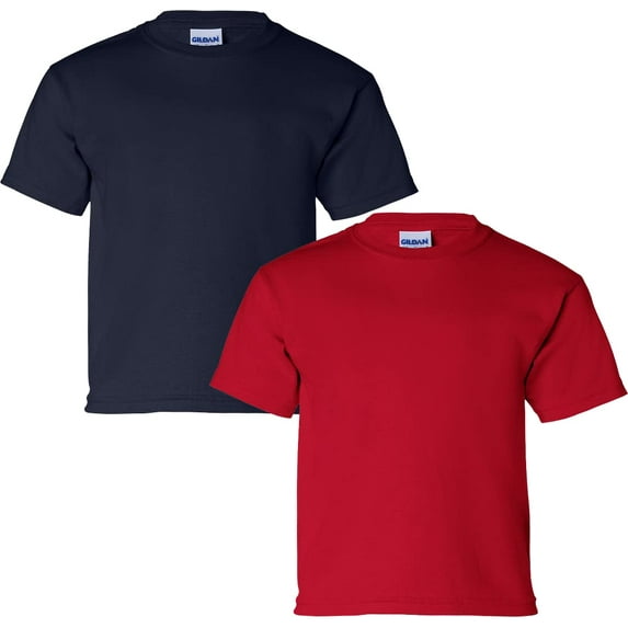 Gildan Youth Ultra Cotton T-Shirt, XL, Cherry Red (Pack of 2) (1 Navy / 1 Cherry Red)