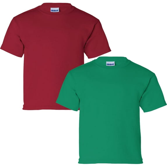 Gildan Youth Ultra Cotton T-Shirt, XS, Cardinal Red (Pack of 2) (1 Kelly Green / 1 Cardinal Red)