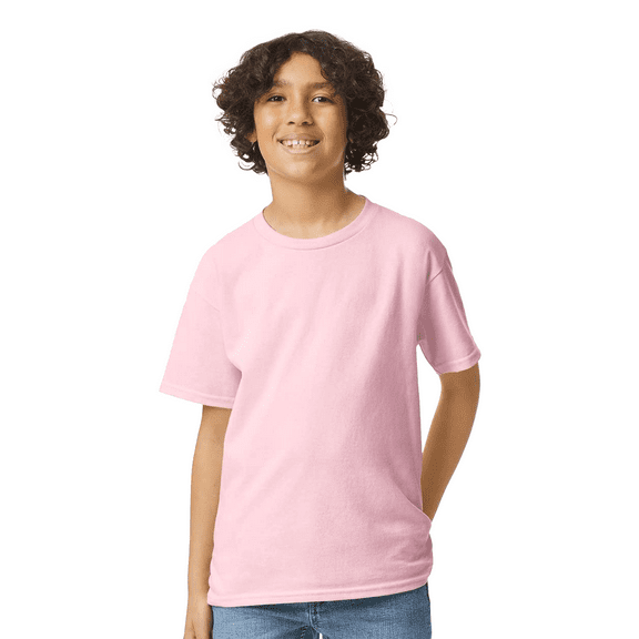 Gildan Youth Ultra Cotton T-Shirt, Youth Crewneck T-Shirt, Cotton Kids Short Sleeve Tee, Light Pink, M