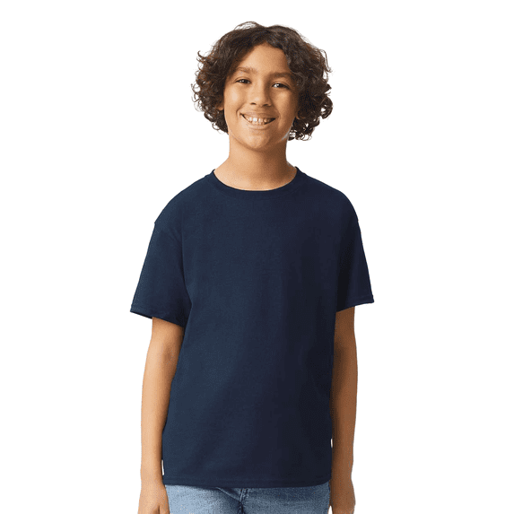 Gildan Youth Ultra Cotton T-Shirt, Youth Crewneck T-Shirt, Cotton Kids Short Sleeve Tee, Navy, L