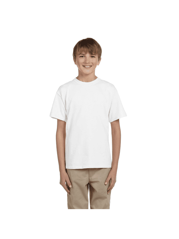 Youth Ultra Cotton T-Shirt, Youth Crewneck T-Shirt, Cotton Kids Short Sleeve Tee, White, XL