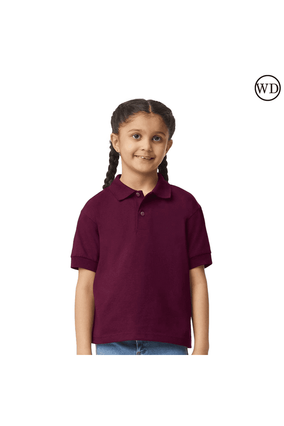  Youth Jersey Polo T-shirt, DryBlend Moisture-wicking Maroon-Collar Shirt, Size S