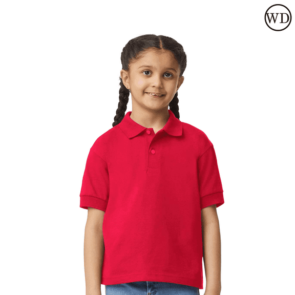Gildan Youth Jersey Polo T-shirt, DryBlend Moisture-wicking Red-Collar Shirt, Size XL