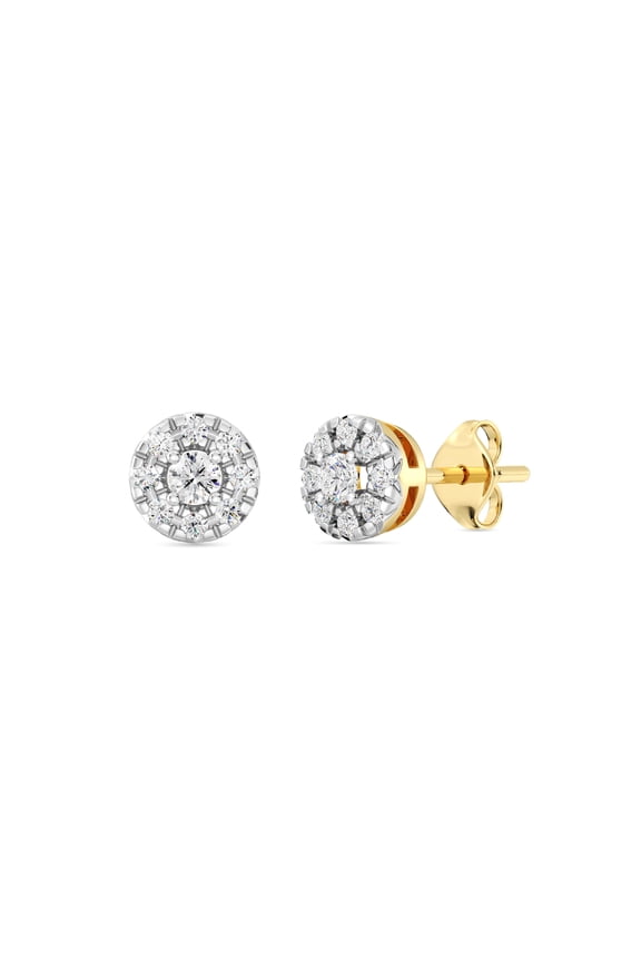 1/4 Carat Total Weight Lab-Grown Diamond 14KT Yellow Gold Plated Silver Stud Earrings for Women, Round Halo Shaped, Hypoallergenic Fine Jewelry, Prong Setting Push Back Nut SI1 Clarity F Color
