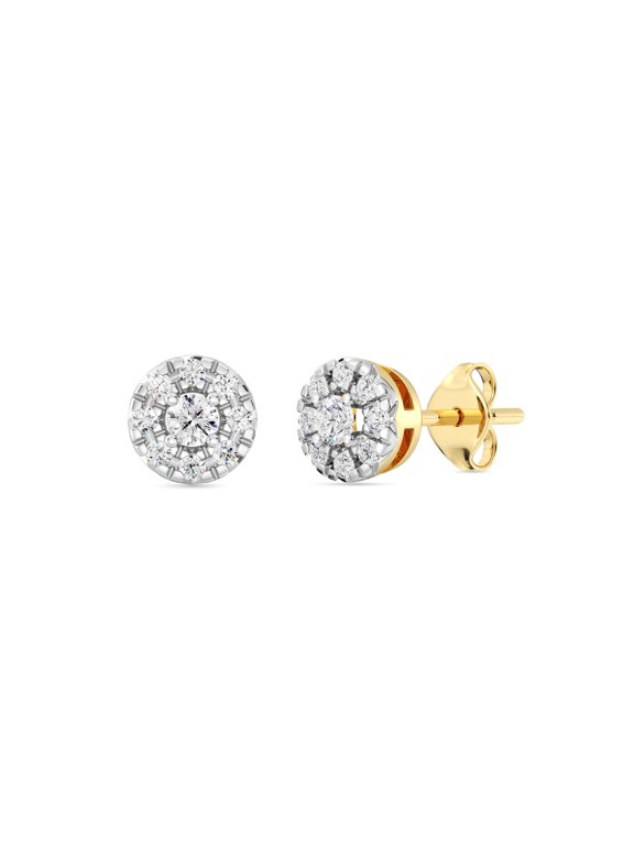 1/4 Carat Total Weight Lab-Grown Diamond 14KT Yellow Gold Plated Silver Stud Earrings for Women, Round Halo Shaped, Hypoallergenic Fine Jewelry, Prong Setting Push Back Nut SI1 Clarity F Color