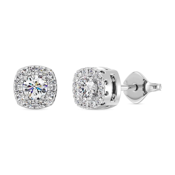 Gilded 1/4 Carat Total Weight Lab-Grown Diamond Stud Earrings for Women | 925 Sterling Silver | Cushion Halo Studs | Hypoallergenic Fine Jewelry | Prong Setting, Push Back Nut | SI1 Clarity, F Color
