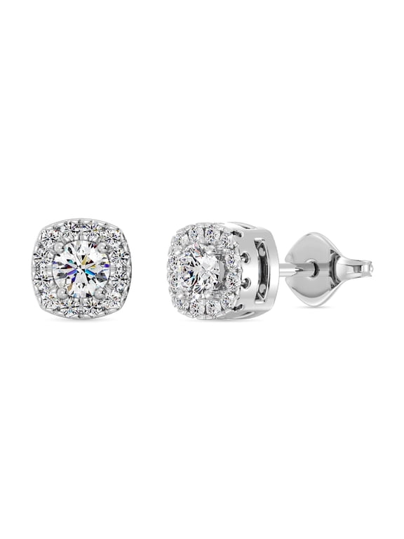 1/4 Carat Total Weight Lab-Grown Diamond Stud Earrings for Women | 925 Sterling Silver | Cushion Halo Studs | Hypoallergenic Fine Jewelry | Prong Setting, Push Back Nut | SI1 Clarity, F Color