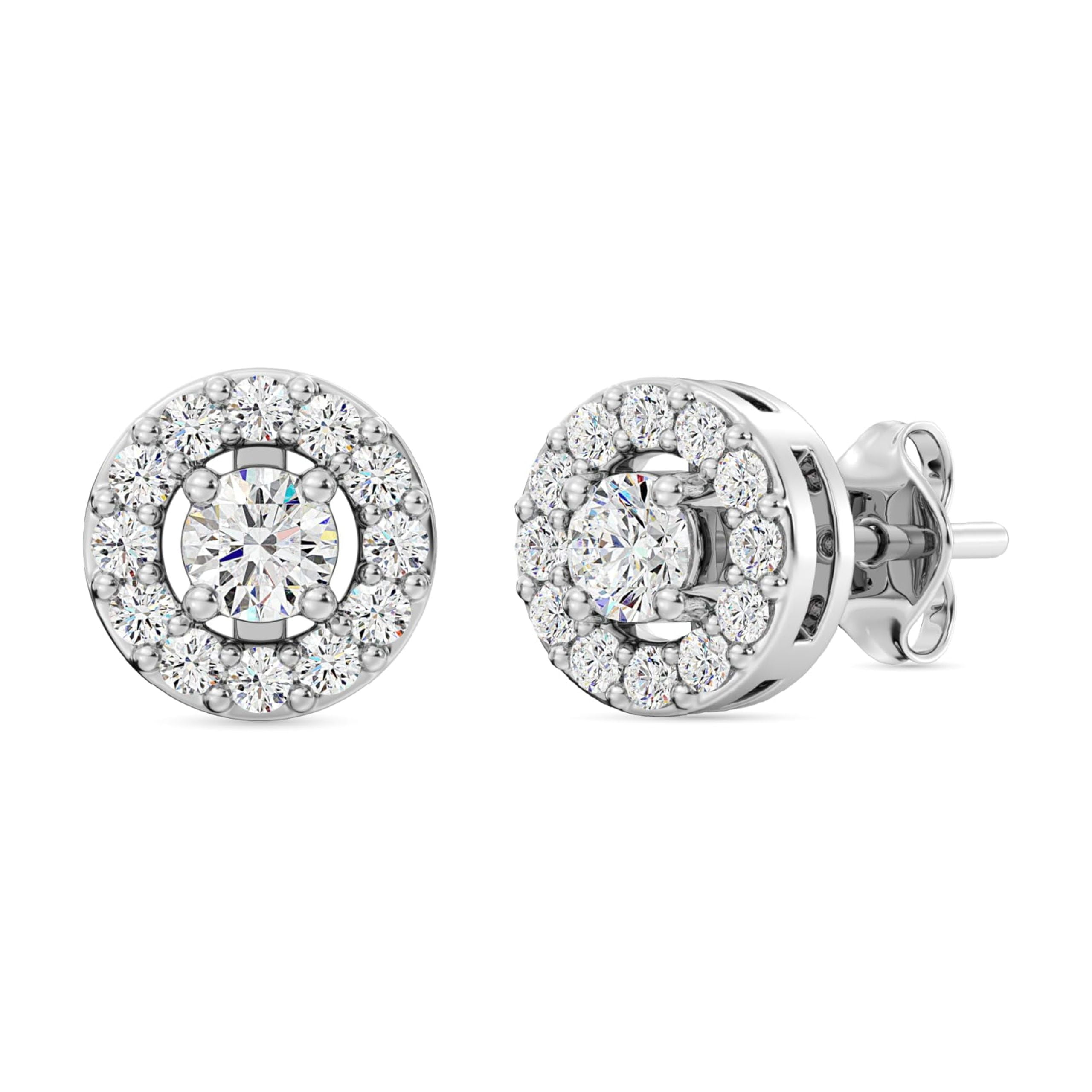Gilded 1/2 Carat Total Weight Lab-Grown Diamond Stud Earrings for Women | 925 Sterling Silver | Round Halo Shaped | Hypoallergenic Fine Jewelry | Prong Setting, Push Back Nut | SI1 Clarity, F Color