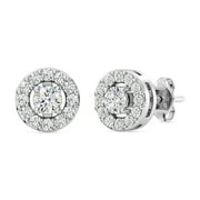 GILDED 1/2 Carat Total Weight Lab-Grown Diamond Stud Earrings for Women | 925 Sterling Silver | Round Halo Shaped | Hypoallergenic Fine Jewelry | Prong Setting, Push Back Nut | SI1 Clarity, F Color