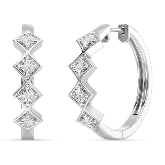 Gilded 1/10 Carat Total Weight Lab-Grown Diamond Hoop Earrings for Women in 925 Sterling Silver | Diamond Shaped Hoops | Hypoallergenic Fine Jewelry | SI1 Clarity, F Color