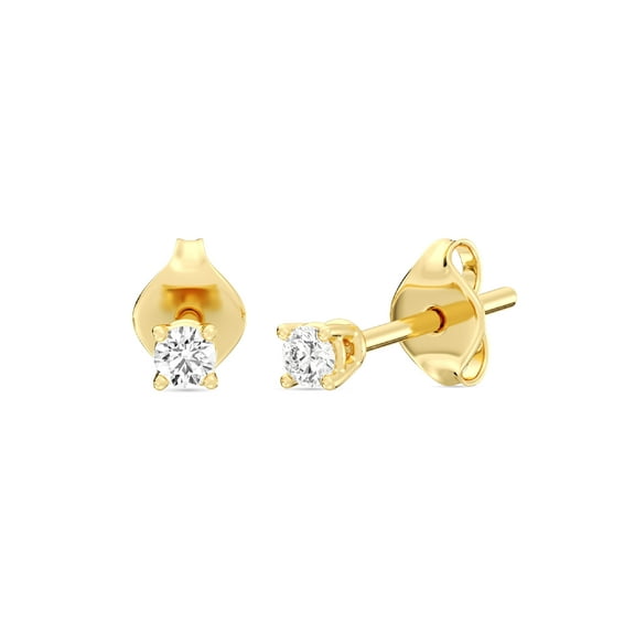 Gilded 1/10 CTW Lab-Grown Diamond Stud Earrings for Women, Round Cut 14KT Gold-Plated Silver, Hypoallergenic Jewelry - SI1 Clarity F Color
