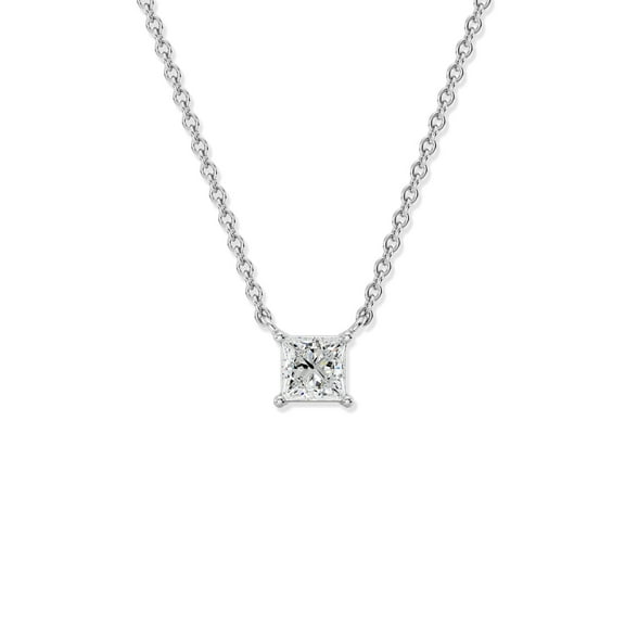 GILDED 1/2 CTTW Lab-Grown Diamond Solitaire Pendant|Princess Cut Sterling Silver, 18" Chain, Tarnish-Resistant, Ethical Jewelry, Gift-Ready for Women