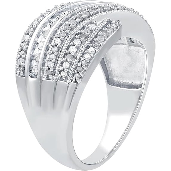 Gilded 1/2 CTW Natural Diamond Marqauee Cluster Shaped Ring with Miracle Plating, Sterling Silver, Size 4 to 10, Elegant & Ethical Jewelry for Women, Gift Box Included