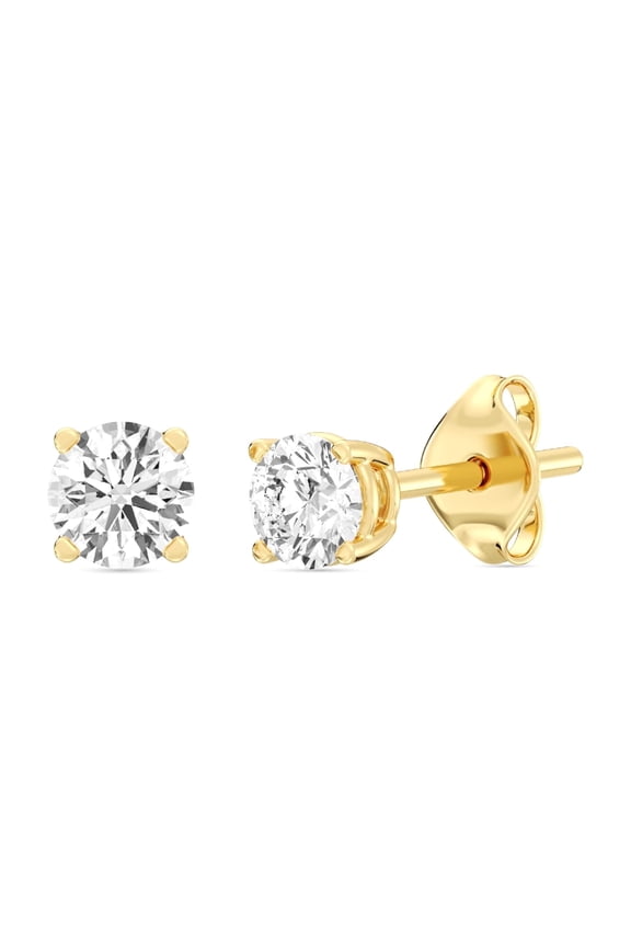 Gilded 1/2 CTW Lab-Grown Diamond 10KT Yellow Gold Stud Earrings for Women, Round Cut, Hypoallergenic Fine Gold Jewelry - SI1 Clarity F Color
