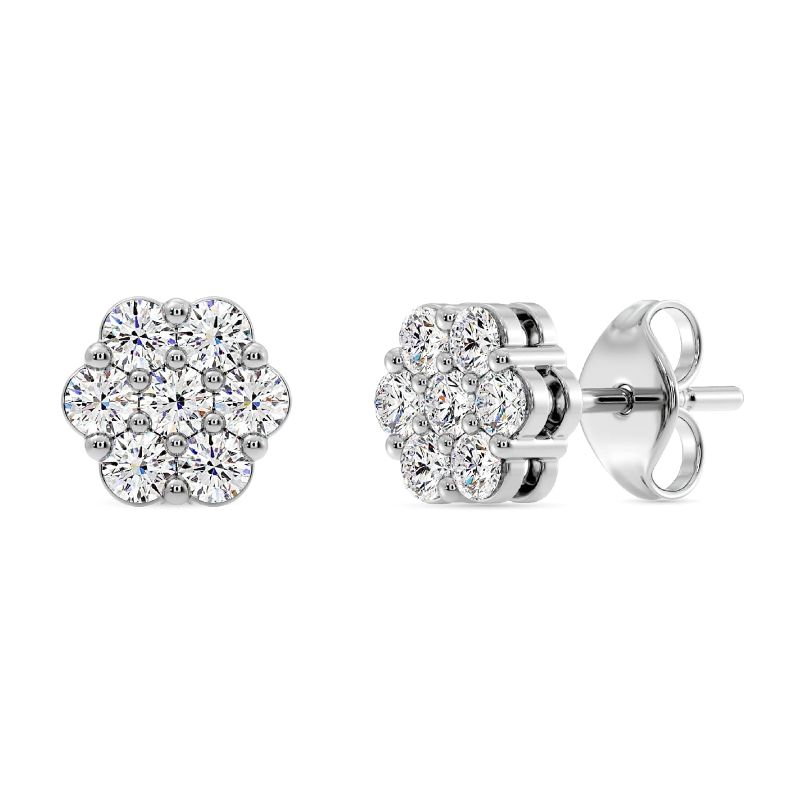 Gilded 1/2 Carat Total Weight Lab-Grown Diamond Stud Earrings for Women | 925 Sterling Silver | 7-Stone Flower Shaped | Hypoallergenic Fine Jewelry | Prong Setting, Push Back Nut SI1 Clarity, F Color