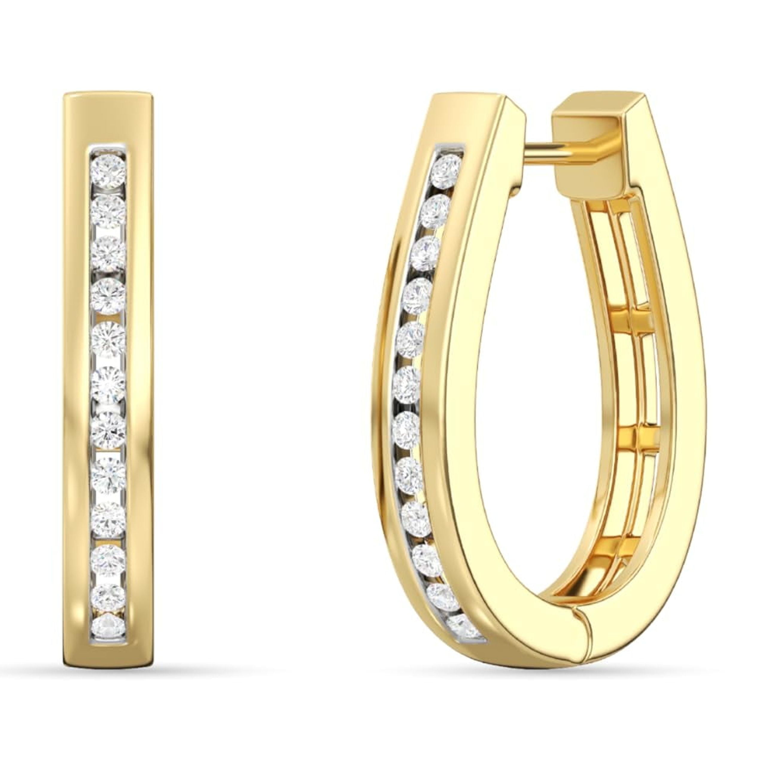 GILDED 1/4 Carat Total Weight Lab-Grown Diamond Channel Set Hoop Earrings for Women in 14KT Gold Plated Sterling Silver | Hypoallergenic Fine Jewelry | Bottom Hinged Closure | SI1 Clarity, F Color
