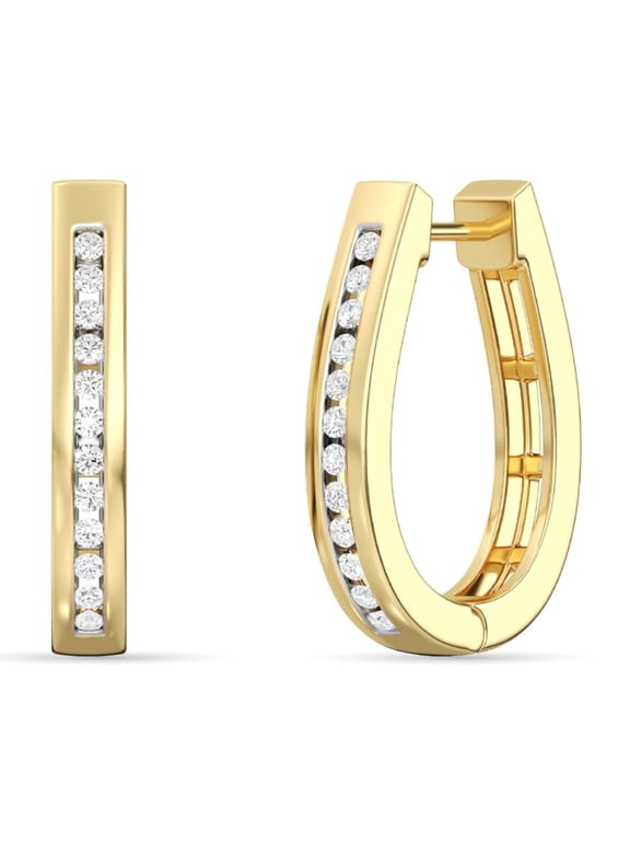 1/4 Carat Total Weight Lab-Grown Diamond Channel Set Hoop Earrings for Women in 14KT Gold Plated Sterling Silver | Hypoallergenic Fine Jewelry | Bottom Hinged Closure | SI1 Clarity, F Color