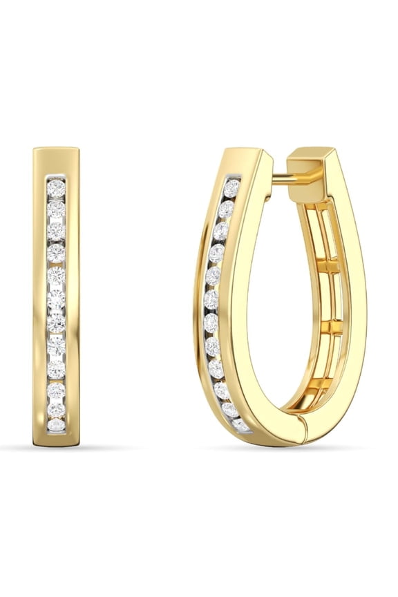 1/4 Carat Total Weight Lab-Grown Diamond Channel Set Hoop Earrings for Women in 14KT Gold Plated Sterling Silver | Hypoallergenic Fine Jewelry | Bottom Hinged Closure | SI1 Clarity, F Color