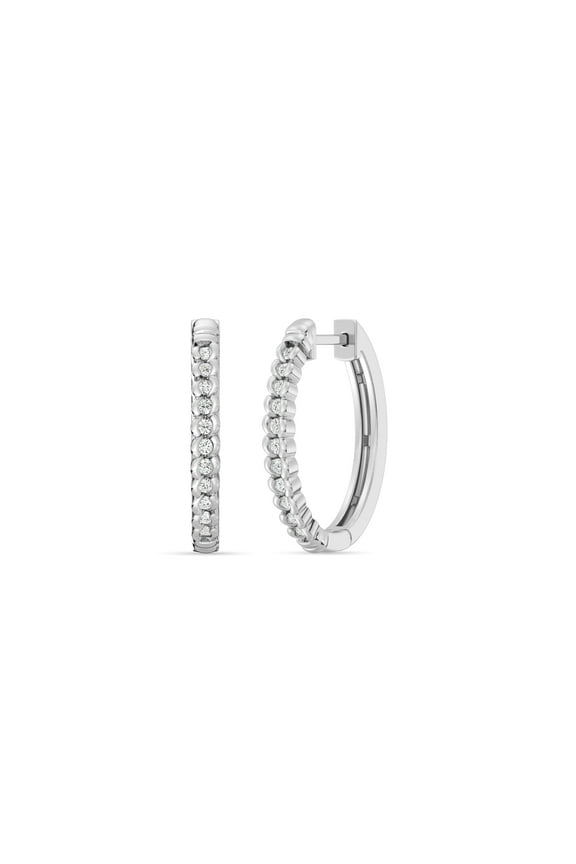 1/4 Carat Total Weight Lab-Grown Diamond Round Hoop Earrings for Women in 925 Sterling Silver | Hypoallergenic Fine Jewelry | Hinged Closure | SI1 Clarity, F Color