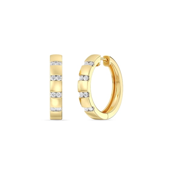 Gilded 1/4 Carat Total Weight Lab-Grown Diamond Chunky Round Hoop Earrings for Women in 14KT Gold Plated Sterling Silver | Hypoallergenic Fine Jewelry | Hinged Closure | SI1 Clarity, F Color