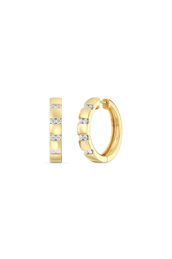 Gilded 1/4 Carat Total Weight Lab-Grown Diamond Chunky Round Hoop Earrings for Women in 14KT Gold Plated Sterling Silver | Hypoallergenic Fine Jewelry | Hinged Closure | SI1 Clarity, F Color