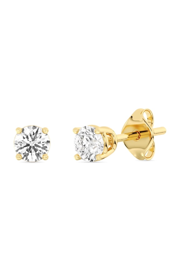 1/4 CTW Lab-Grown Diamond Stud Earrings for Women, Round Cut 14KT Gold-Plated Silver, Hypoallergenic Jewelry - SI1 Clarity F Color