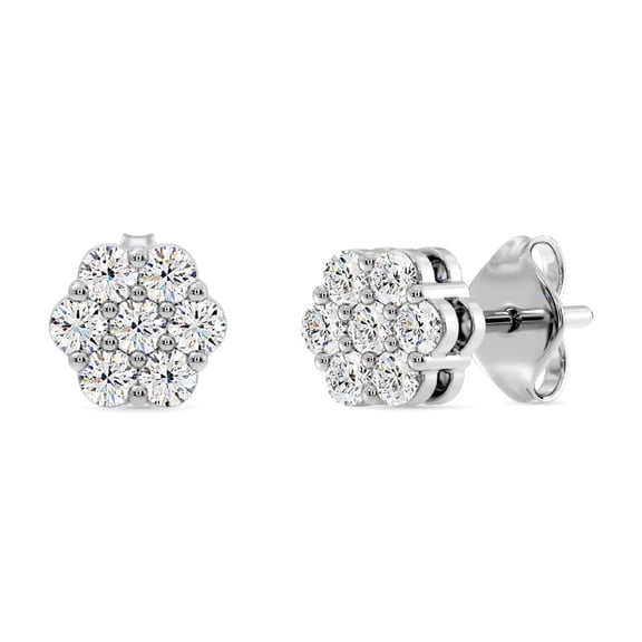 Gilded 1/4 Carat Total Weight Lab-Grown Diamond Stud Earrings for Women | 925 Sterling Silver | 7-Stone Flower Shaped | Hypoallergenic Fine Jewelry | Prong Setting, Push Back Nut SI1 Clarity, F Color
