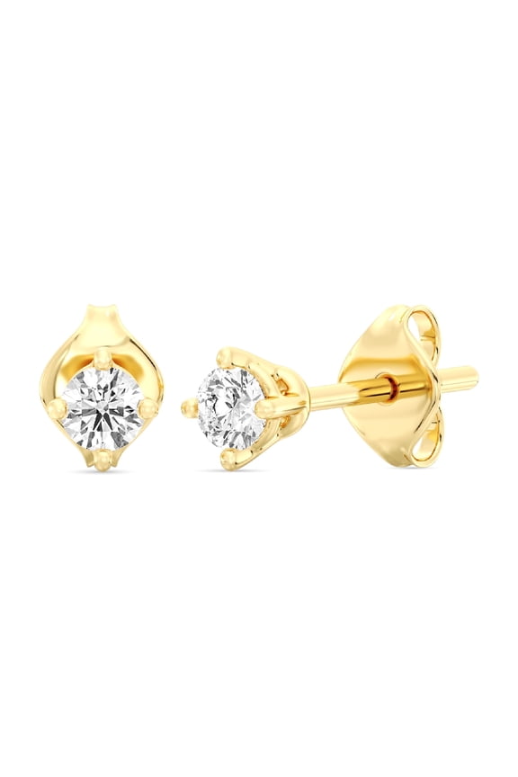 1/5 CTW Lab-Grown Diamond Stud Earrings for Women, Round Cut 14KT Gold-Plated Silver, Hypoallergenic Jewelry - SI1 Clarity F Color