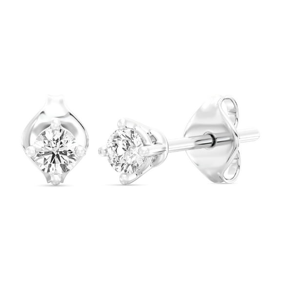 Gilded 1/5 Carat Total Weight Lab-Grown Diamond Stud Earrings for Women| 925 Sterling Silver Studs | Hypoallergenic Fine Jewelry | 4-Prong Basket, Push Back Nut | SI1 Clarity, F Color, Round Cut