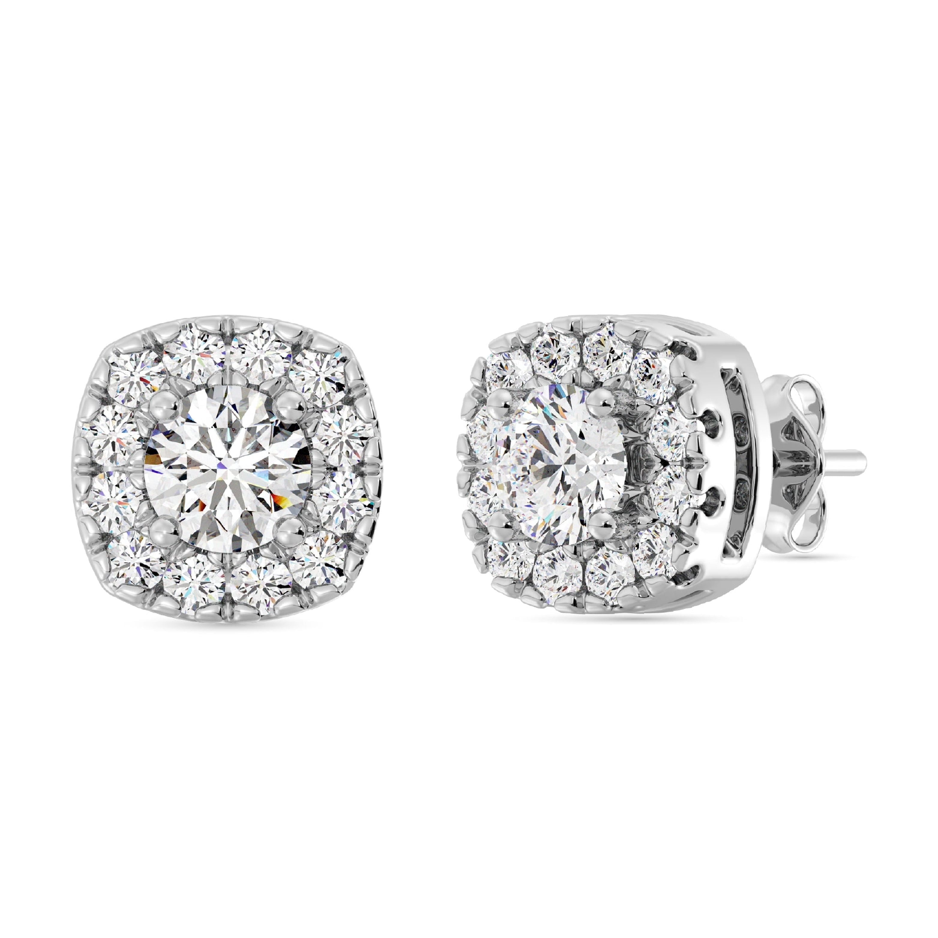 Gilded 1 Carat Total Weight Lab-Grown Diamond Stud Earrings for Women | 925 Sterling Silver | Cushion Halo Studs | Hypoallergenic Fine Jewelry | Prong Setting, Push Back Nut | SI1 Clarity, F Color