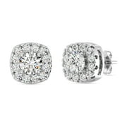 GILDED 1 Carat Total Weight Lab-Grown Diamond Stud Earrings for Women | 925 Sterling Silver | Cushion Halo Studs | Hypoallergenic Fine Jewelry | Prong Setting, Push Back Nut | SI1 Clarity, F Color