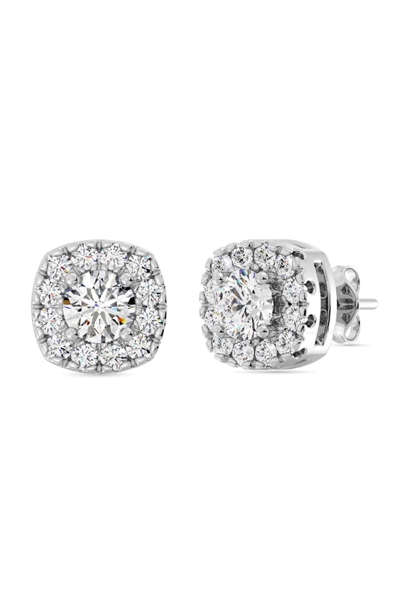 Gilded 1 Carat Total Weight Lab-Grown Diamond Stud Earrings for Women | 925 Sterling Silver | Cushion Halo Studs | Hypoallergenic Fine Jewelry | Prong Setting, Push Back Nut | SI1 Clarity, F Color