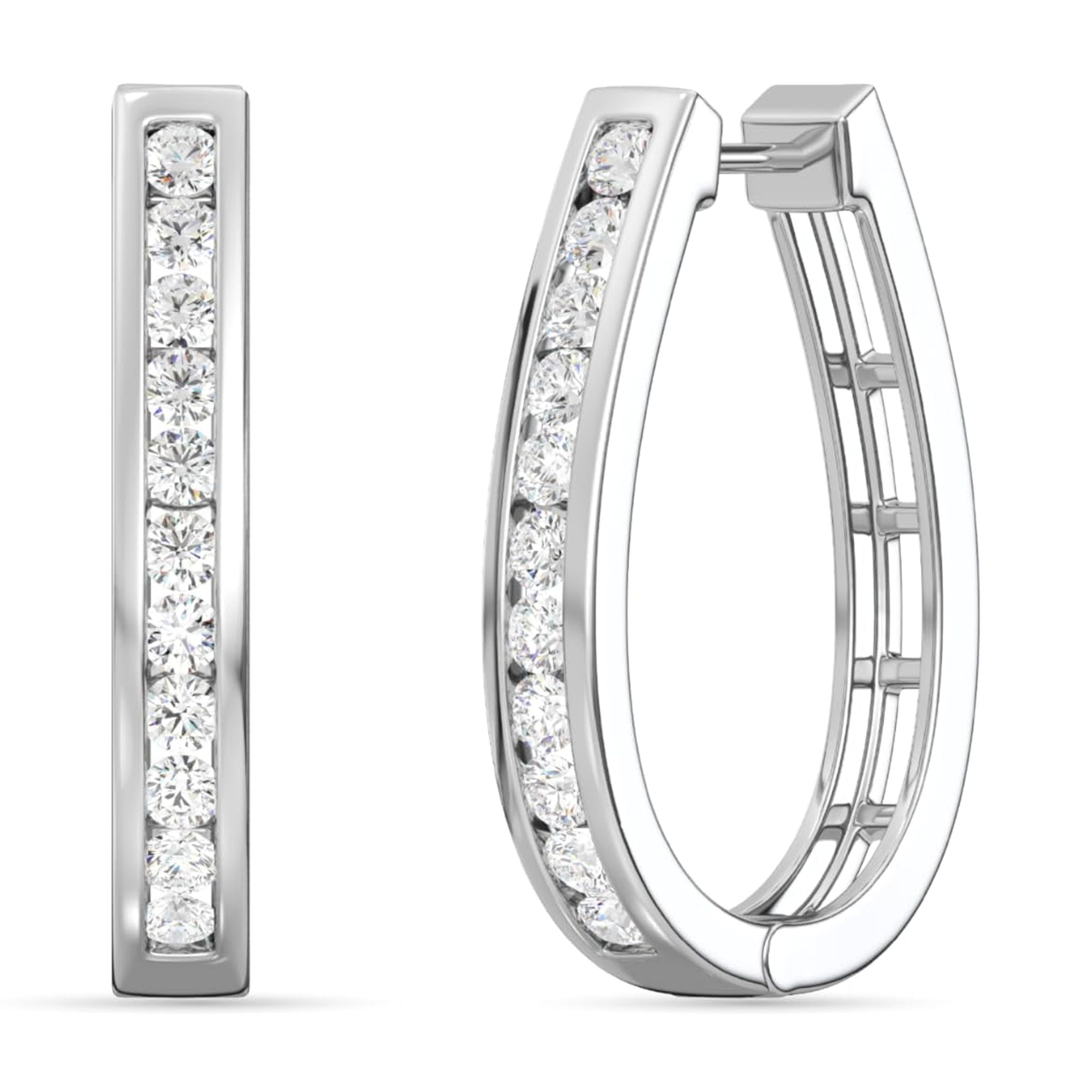 GILDED 1 Carat Total Weight Lab-Grown Diamond Channel Set Hoop Earrings for Women in 925 Sterling Silver | Hypoallergenic Fine Jewelry | Bottom Hinged Closure | SI1 Clarity, F Color