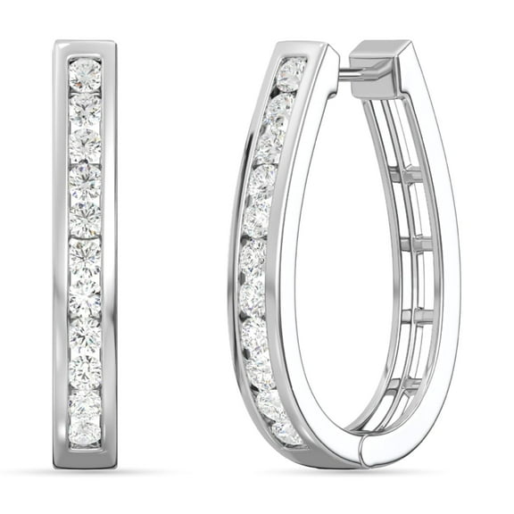 Gilded 1 Carat Total Weight Lab-Grown Diamond Channel Set Hoop Earrings for Women in 925 Sterling Silver | Hypoallergenic Fine Jewelry | Bottom Hinged Closure | SI1 Clarity, F Color