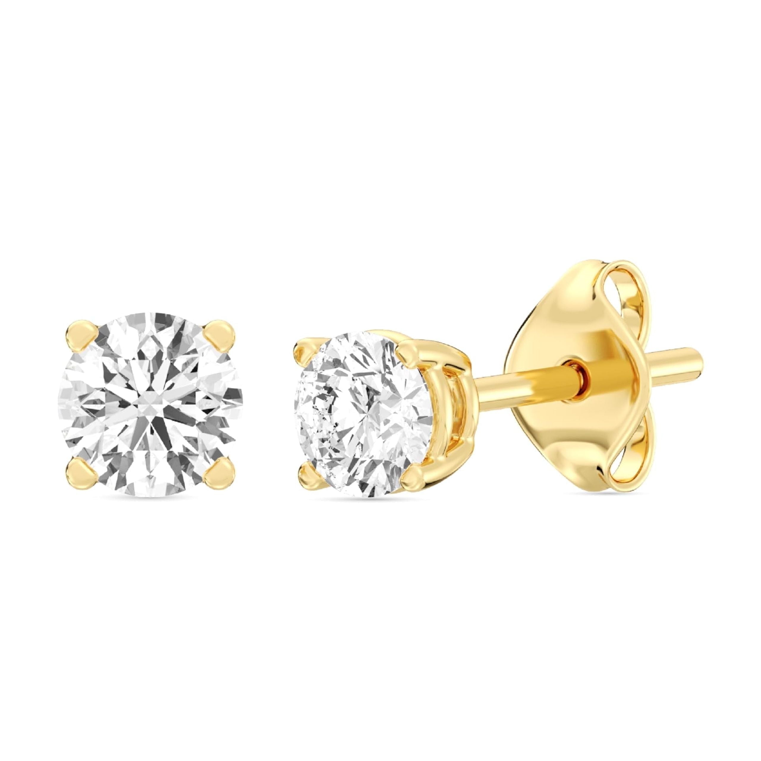 Gilded 1 Carat Total Weight Lab-Grown Diamond 10KT Yellow Gold Stud Earrings for Women | Hypoallergenic Fine Gold Jewelry | 4-Prong Basket, Push Back Nut | SI1 Clarity, F Color, Round Cut