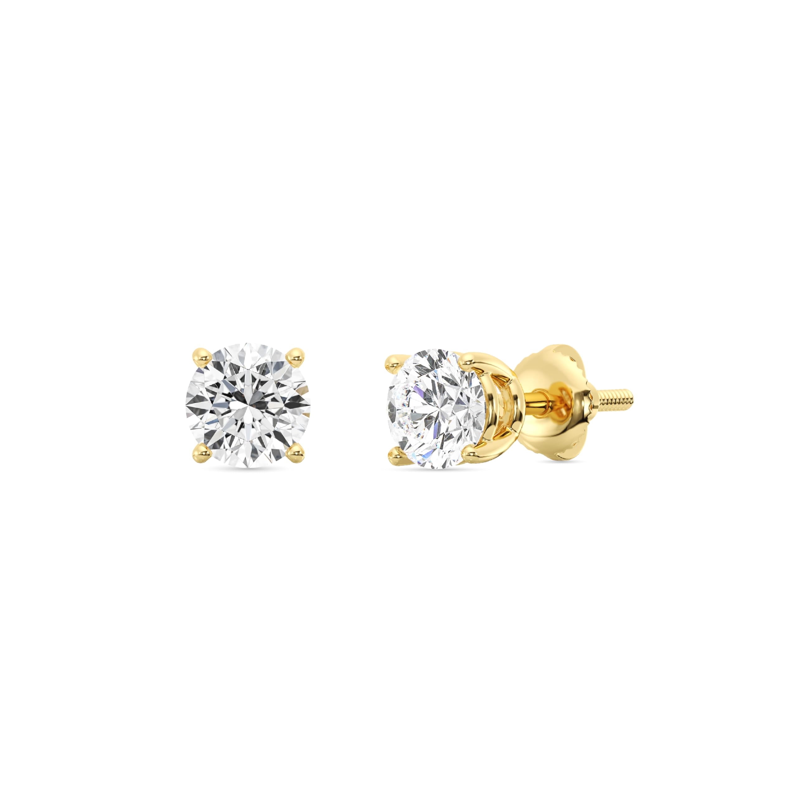 Gilded 1 Carat Total Weight IGI Certified Lab-Grown Diamond 14KT Yellow Gold Stud Earrings for Women| Hypoallergenic Fine Gold Jewelry|4-Prong Basket, Push Back Nut|VSI1 Clarity, E-F Color, Round Cut