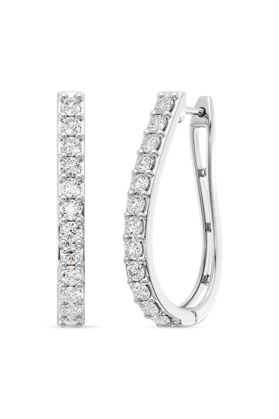 2 Carat Total Weight Lab-Grown Diamond U-Shaped Hoop Earrings for Women in 925 Sterling Silver | Hypoallergenic Fine Jewelry | Latch Back Closure | SI1 Clarity, F Color