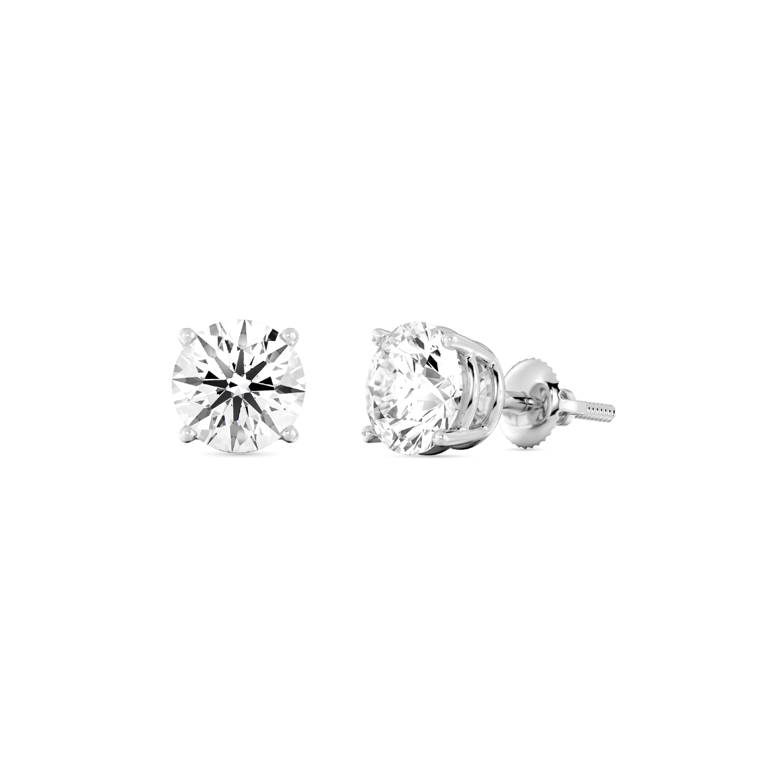 Gilded 2 Carat Total Weight IGI Certified Lab-Grown Diamond 14KT White Gold Stud Earrings for Women| Hypoallergenic Fine Gold Jewelry| 4-Prong Basket, Push Back Nut|VSI1 Clarity, E-F Color, Round Cut
