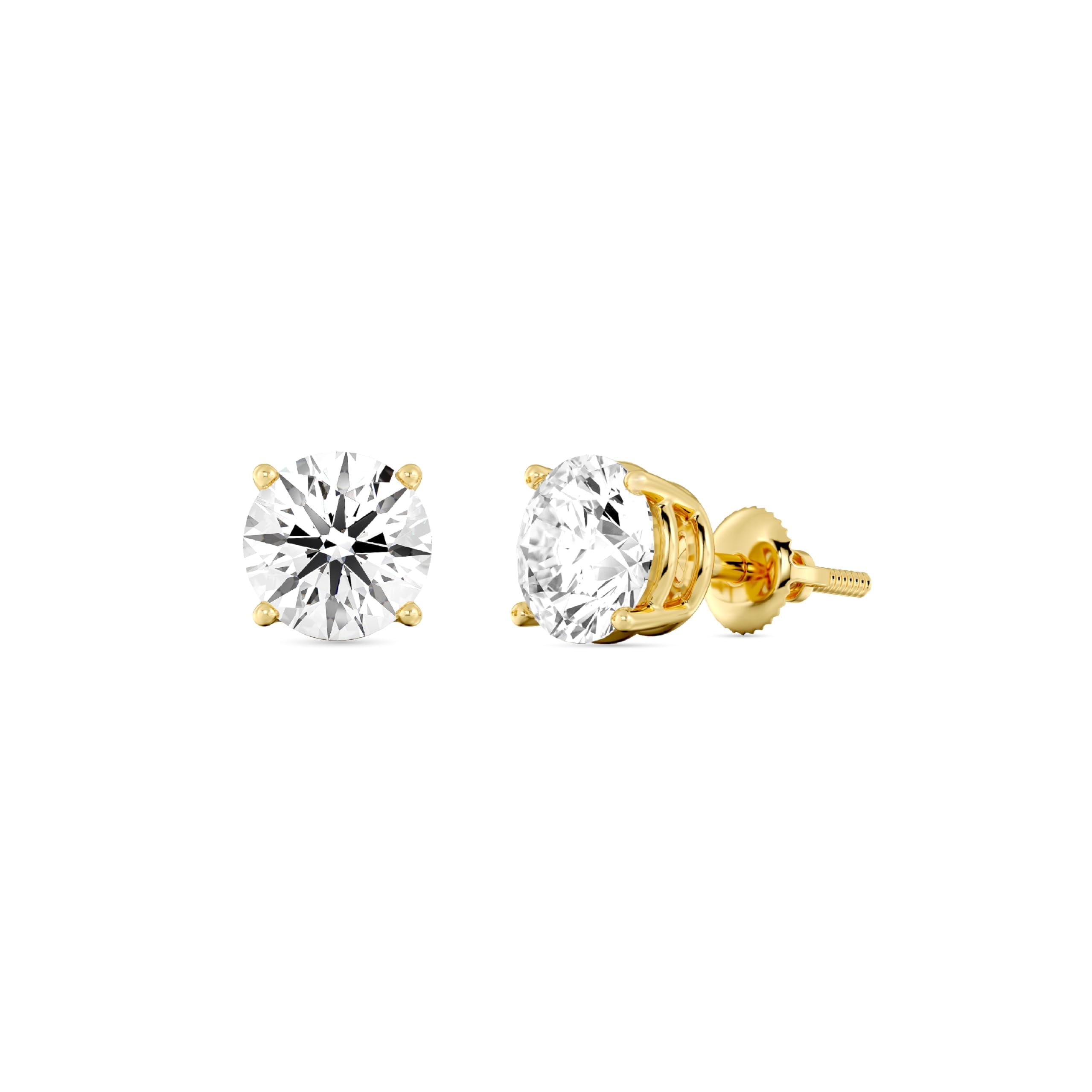 Gilded 2 Carat Total Weight IGI Certified Lab-Grown Diamond 14KT Yellow Gold Stud Earrings for Women| Hypoallergenic Fine Gold Jewelry|4-Prong Basket, Push Back Nut|VSI1 Clarity, E-F Color, Round Cut