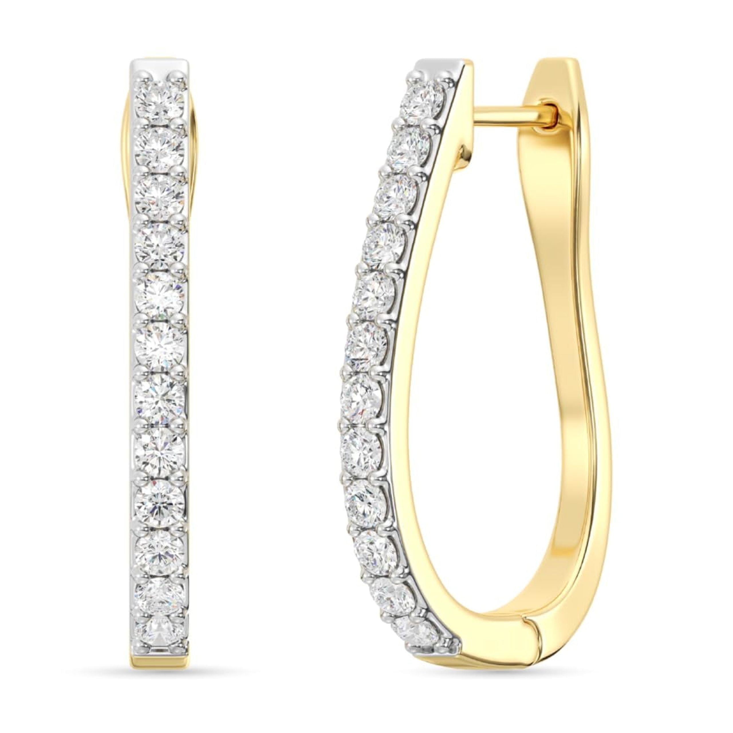 GILDED 1/2 Carat Total Weight Lab-Grown Diamond U-Shaped Hoop Earrings for Women in 14KT Gold Plated 925 Sterling Silver | Hypoallergenic Fine Jewelry | Latch Back Closure | SI1 Clarity, F Color