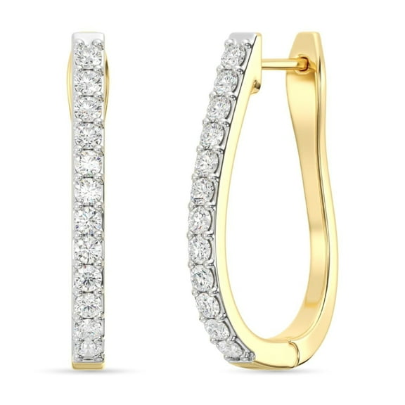 Gilded 1/2 Carat Total Weight Lab-Grown Diamond U-Shaped Hoop Earrings for Women in 14KT Gold Plated 925 Sterling Silver | Hypoallergenic Fine Jewelry | Latch Back Closure | SI1 Clarity, F Color