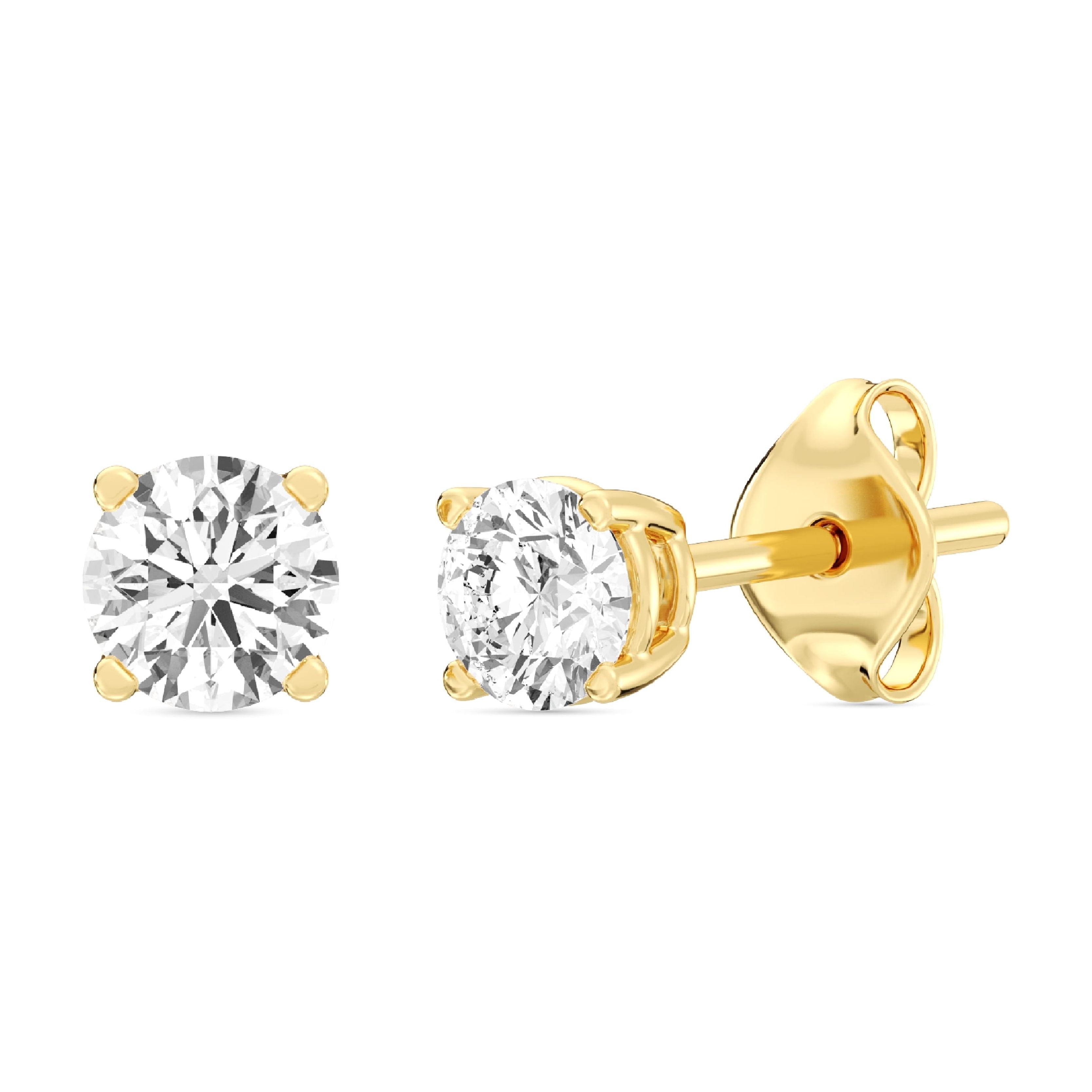 Gilded 7/8 CTW Lab-Grown Diamond Stud Earrings for Women, Round Cut 14KT Gold-Plated Silver, Hypoallergenic Jewelry - SI1 Clarity F Color