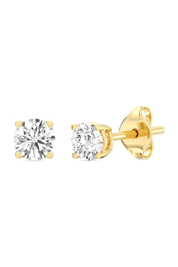7/8 CTW Lab-Grown Diamond Stud Earrings for Women, Round Cut 14KT Gold-Plated Silver, Hypoallergenic Jewelry - SI1 Clarity F Color
