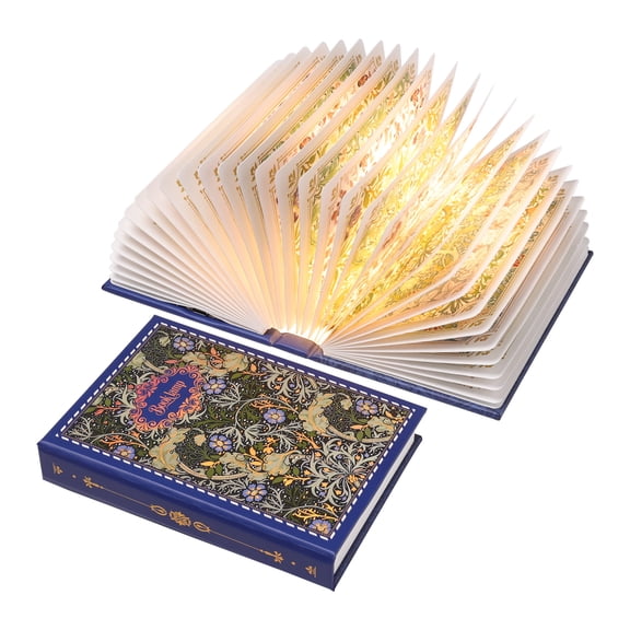 Gilded Book Lamp, Ideal Gift for Book Lovers, Rechargeable Portable Touch Control Book Light with Vivid Flower Printed Pages, 360° Foldable, Stylish Decor for Home/Library/Bookshelf (Blue)